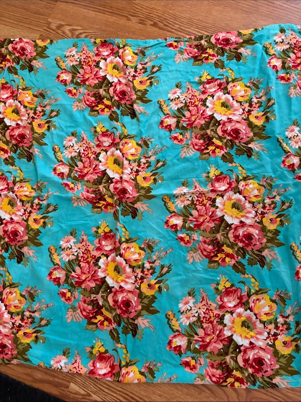 Turquoise Floral Cotton  - Pink & Yellow Bouquet  cloth